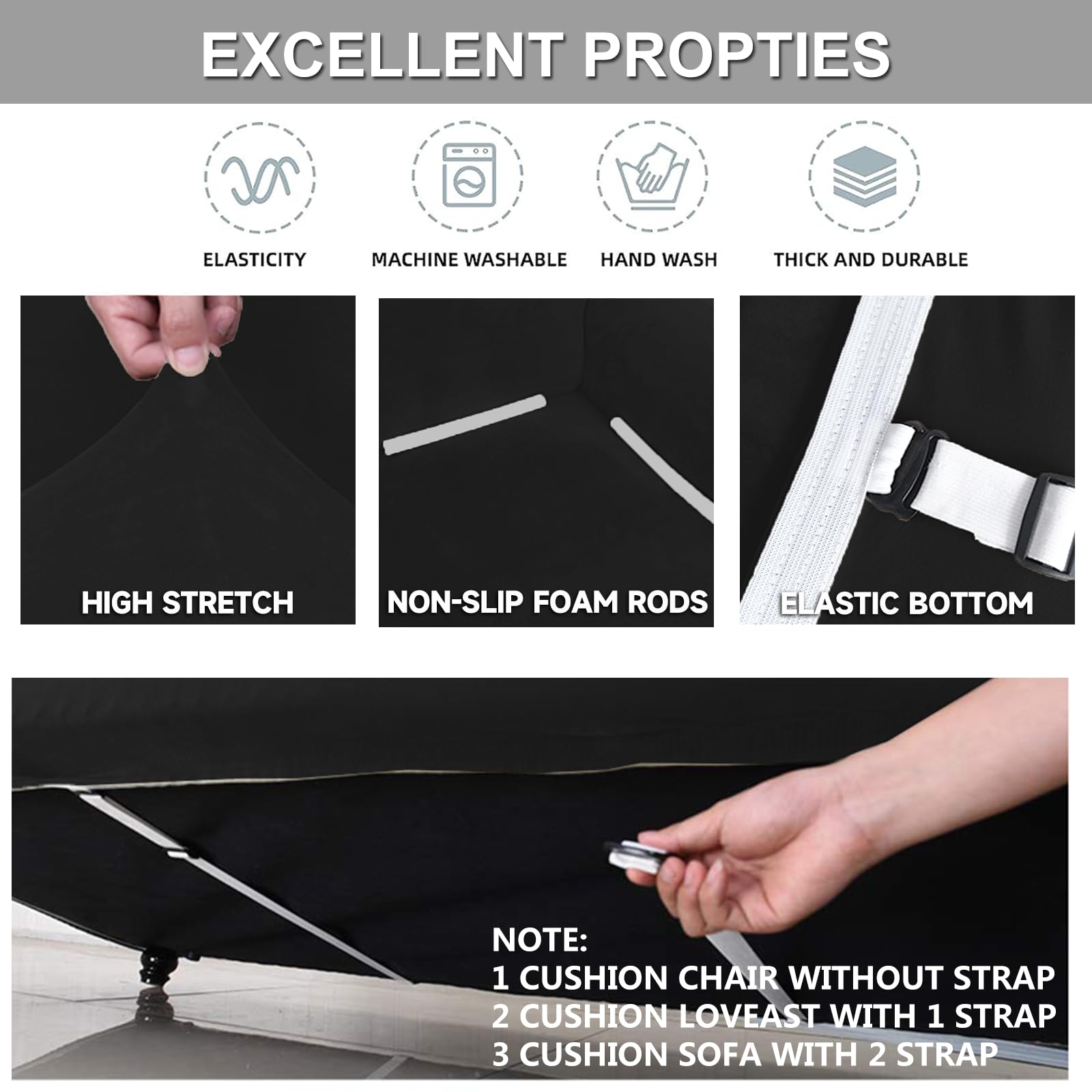 Ystyle Funda Sofa 3 Plazas, Fundas para Sofa Terciopelo, Fundas Sofa Ajustable, Cubre Sofa Elastica, Protector Sofa Gatos Arañazo Y Perros Mascotas, Funda Sofá con Reposabrazos, Negro