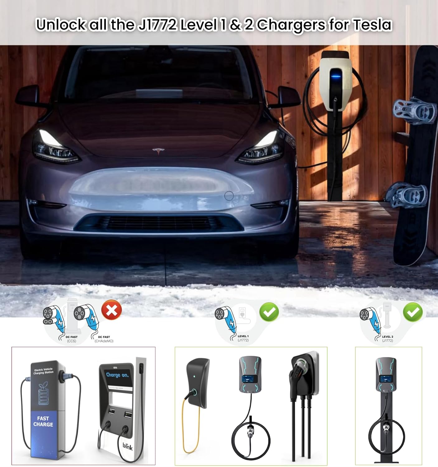 J1772 to Tesla Charger Adapter for Tesla Model Y 3 X S Cybertruck,Tesla Battery Charging Accessories,SAE J1772 EV Adapter [Max 80A, 250V] of L2 Chargers for Tesla Cars ONLY, Not for DC Fast Chargers