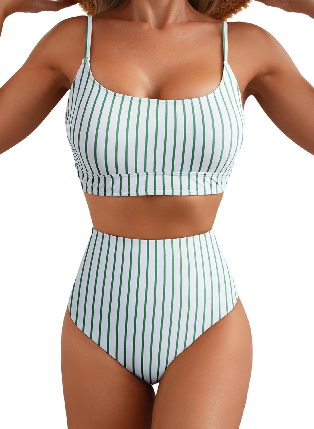 Herseas 2 Piece High Waisted Bikini Set for Women 2026 Spaghetti Straps Swim Top with Reversible Bottom Bathing Suit