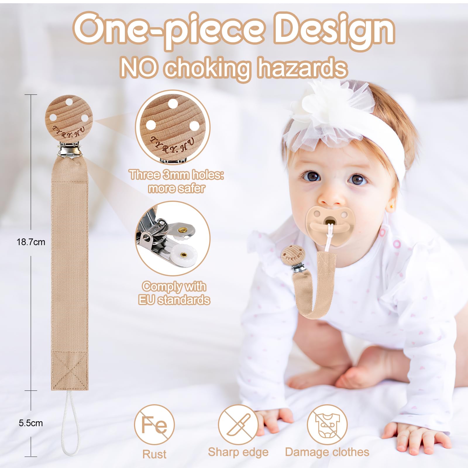 TYRY.HU Catenella Portaciuccio Tessuto Morbido Catenella Ciuccio Fatto a Mano Succhietto Porta Clip di Legno Cotone Bambini Ragazzi Massaggiagengive Clip Baby Regalo,2 Pezzi