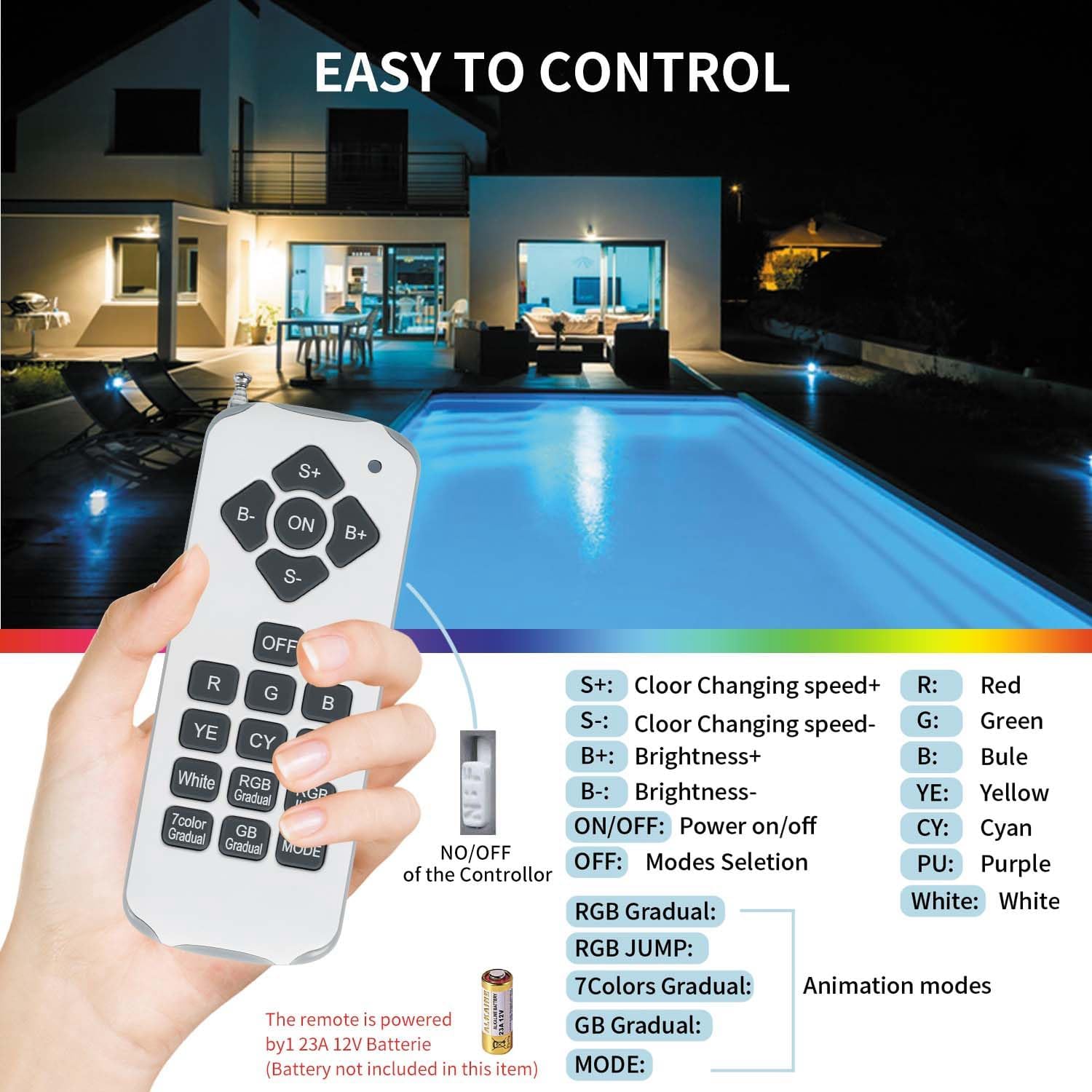 LED Pool Light for Inground Aboveground Pool, 12V 36W RGB Color Changing LED Pool Light, Waterproof Underwater Led Light with Remote Control and 50 Foot Cord, Pool Accessories, 11.8 * 3 inch