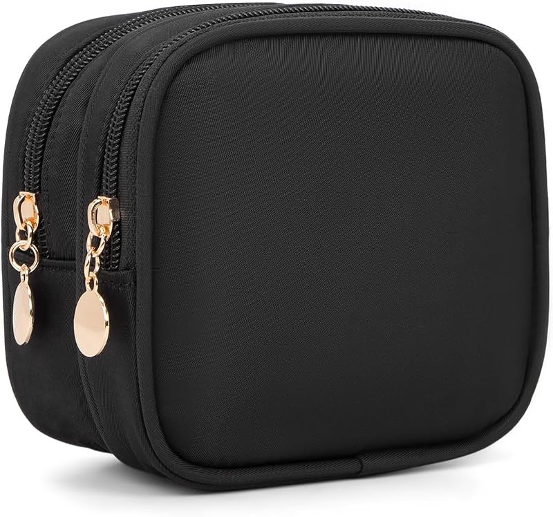 Necessaire de maquiagem XIAOLER com dois zíperes, nylon, preta