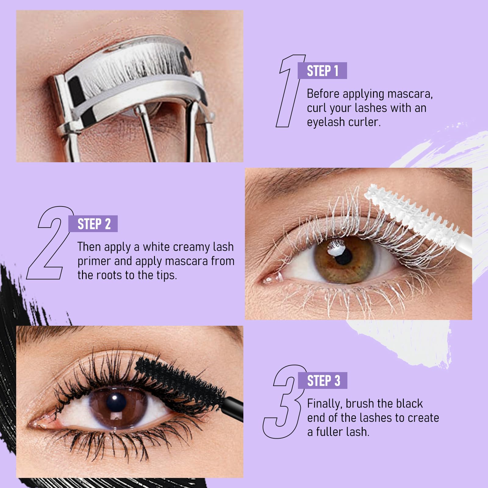 KYDA Double Extension Effect Mascara, Black and White Mascara Primer for Long and Volume Lash Effect Long-lasting - Image 4