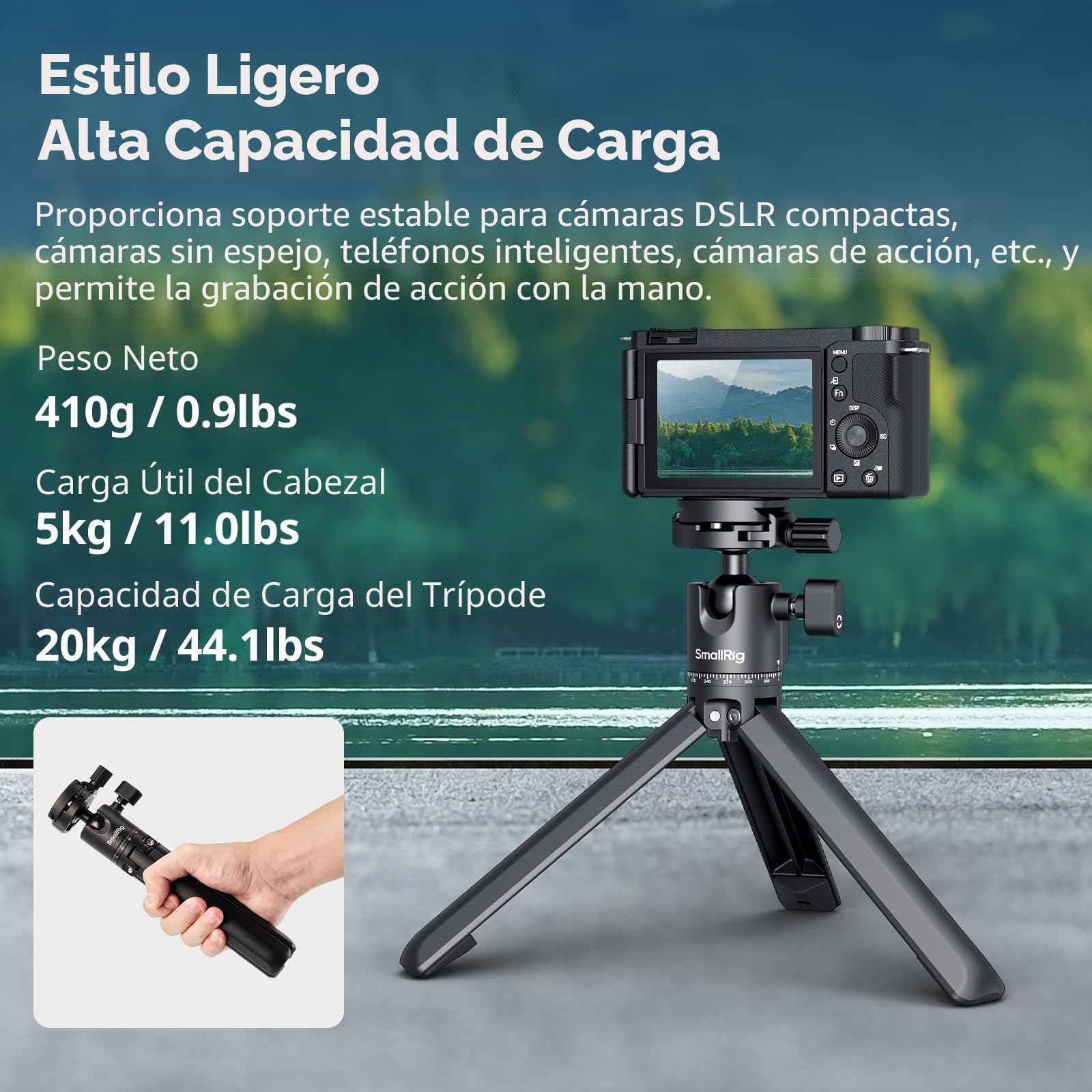 SMALLRIG Trípode de Escritorio Portátil, Trípode de Mesa Pequeño y Compacto de Aleación de Aluminio con Cabezal Esférico de 360°, Placa de Liberación Rápida con Tornillos de 1/4 para DSLR - 4630