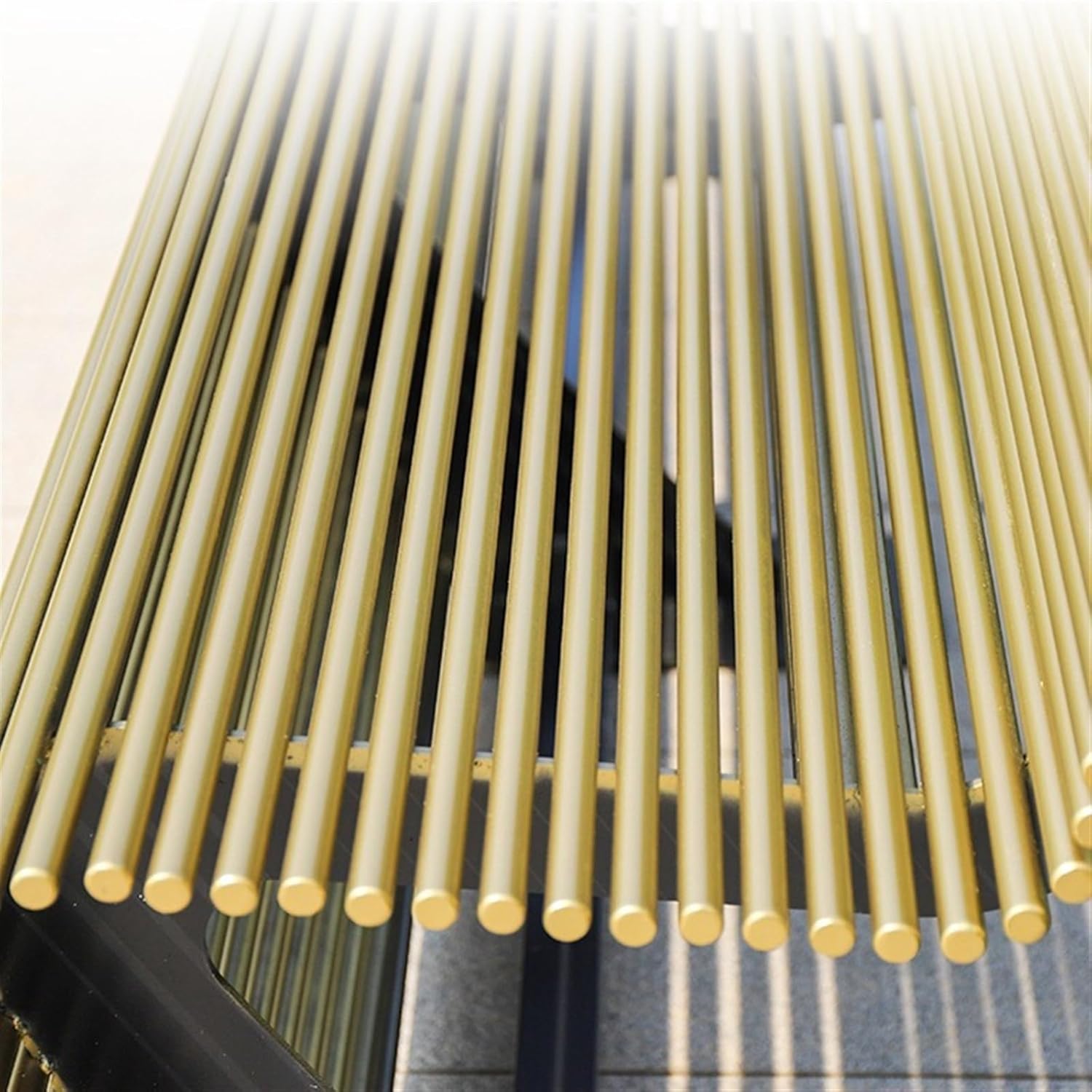 Outdoor Garden Bench Outdoor Park Bench, Leisure Chair with Backrest for 3 People, Modern Metal Round Tube Bench, Gold Color Park Bench