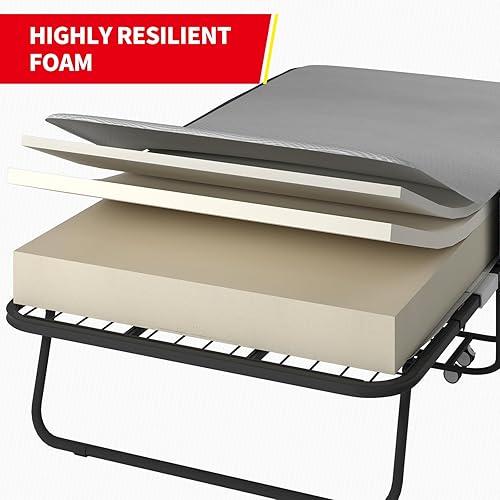 Miniatura 8 de PUREMIND Cama plegable con colchón de 5 pulgadas incluido, cama temporal para invitados y familias, cama plegable que ahorra espacio con rodillos