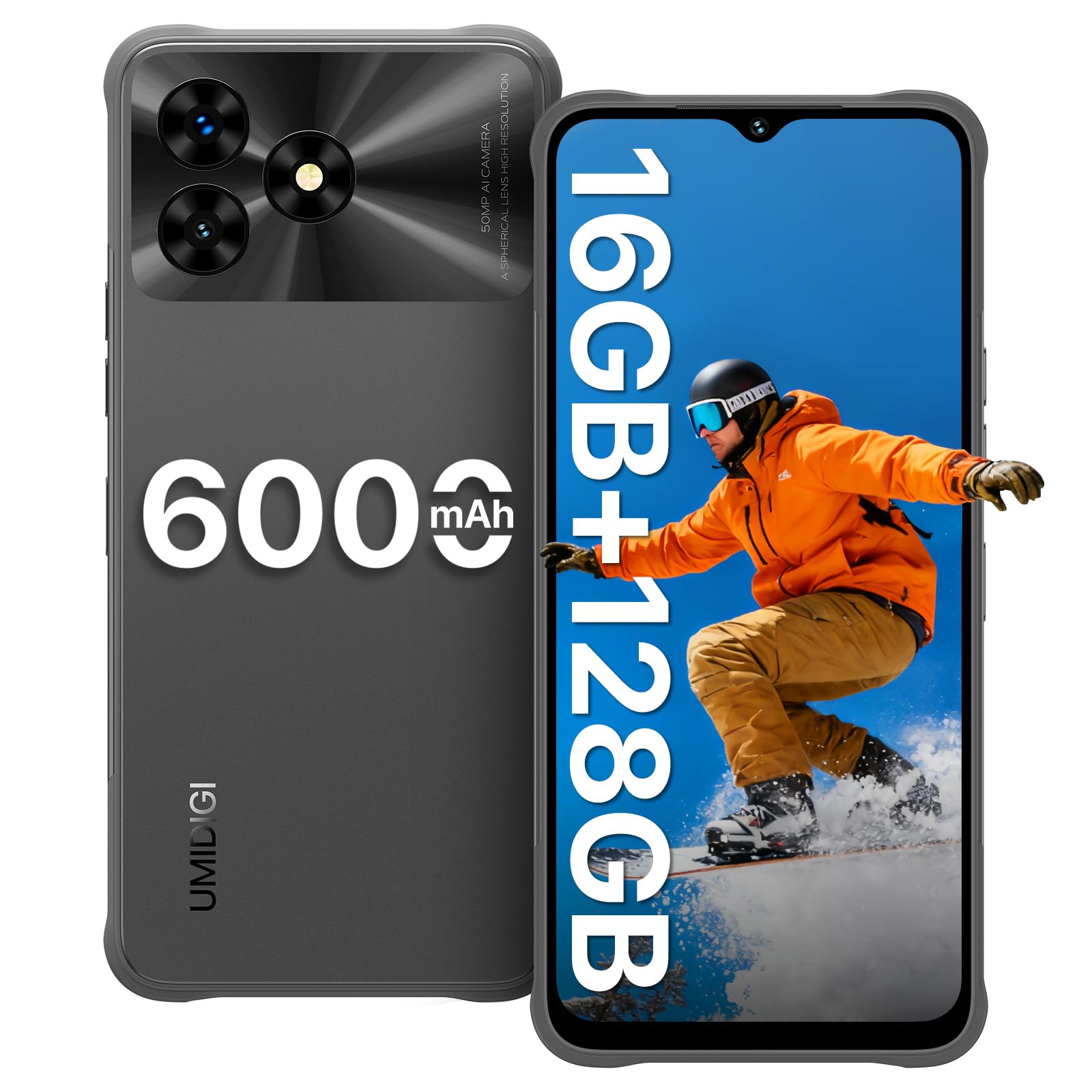 UMIDIGI スマートフォン 本体 SIMフリー G5 Mecha タフネススマホ Android 16GB+128GB+1TB TF拡張 8コア 6.6インチ大画面 6000mAh Type-C充電 50MP 指紋/顔認証/GPS/技適認証 日本語ガイド書 Grey