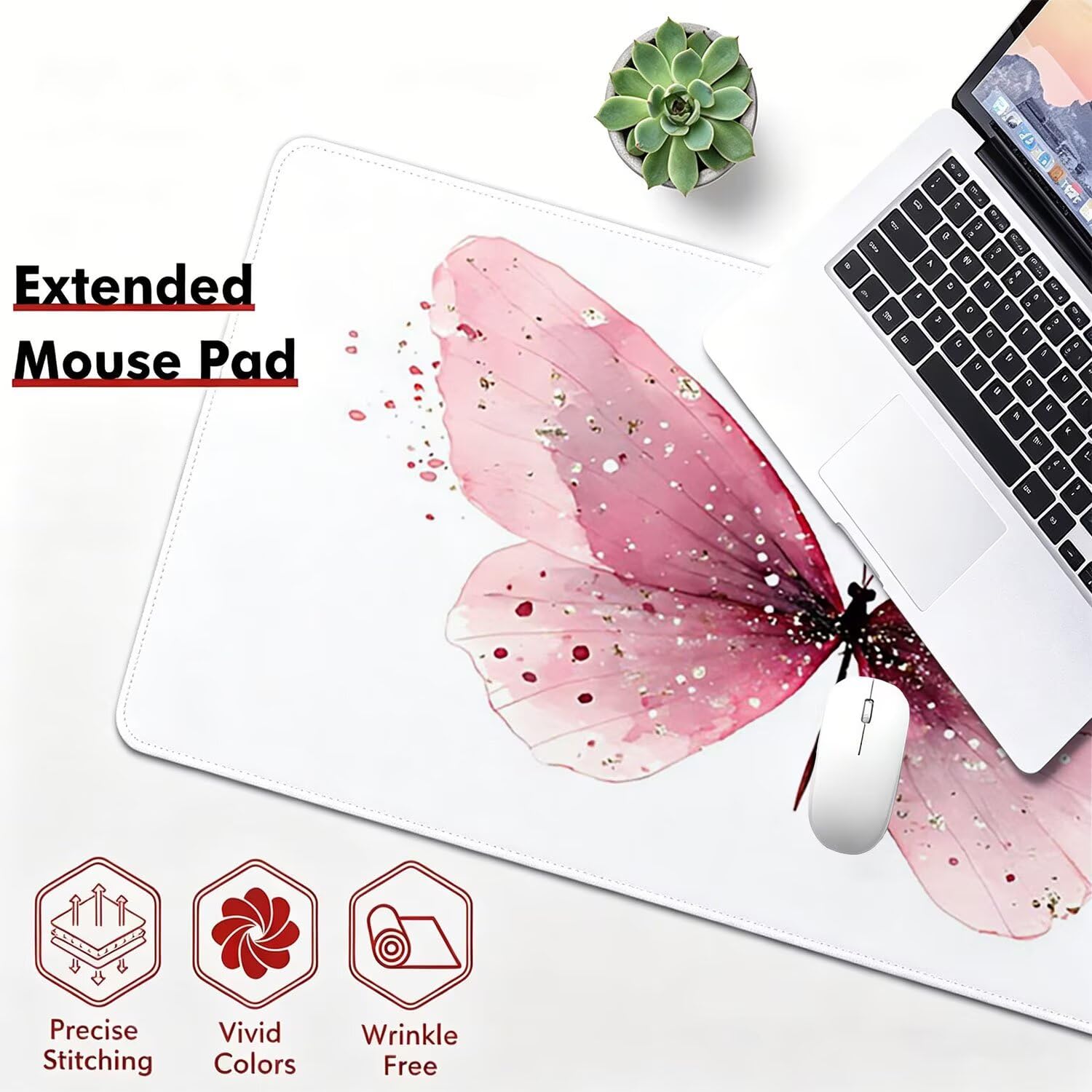 Tappetino Mouse Gaming XXL, Mousepad 1200x600x4mm rosa Farfalla 0x0-141 | Tappetino Scrivania con Base in Gomma Antiscivolo Bordi Cuciti per Computer, PC, Migliora la Precisione e la Velocità