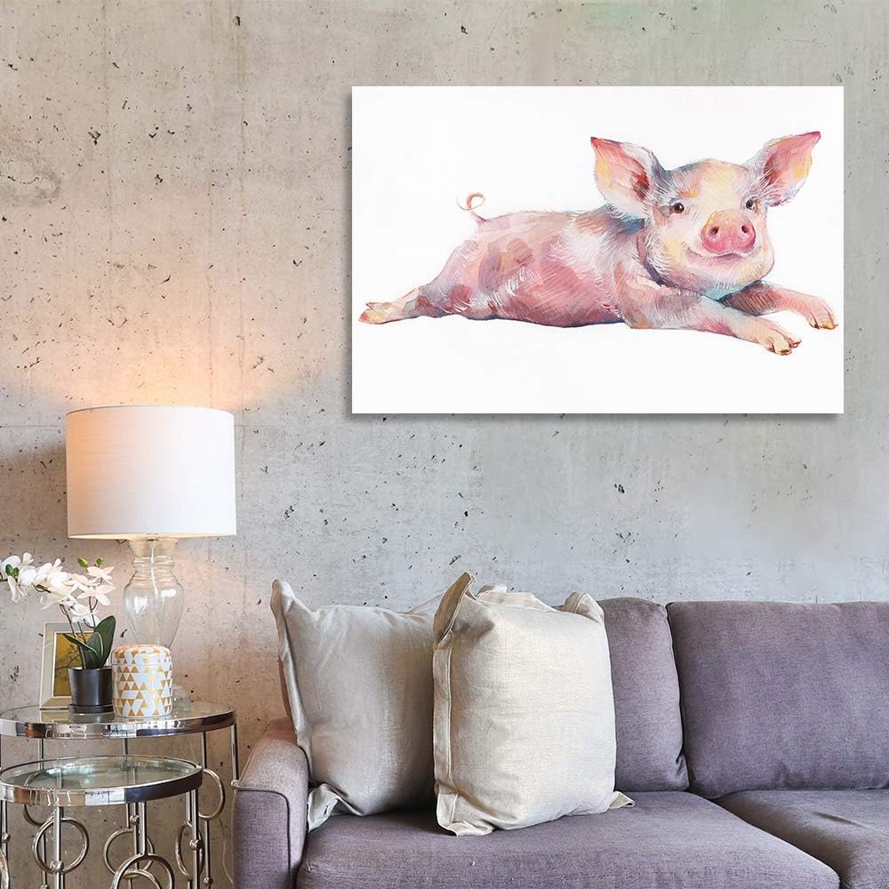 SENEW Animal Canvas Wall Art for Bedroom, Living Room, Office, Little Pink Pig Framed Canvas Art for Home Decor,48" x 32"
