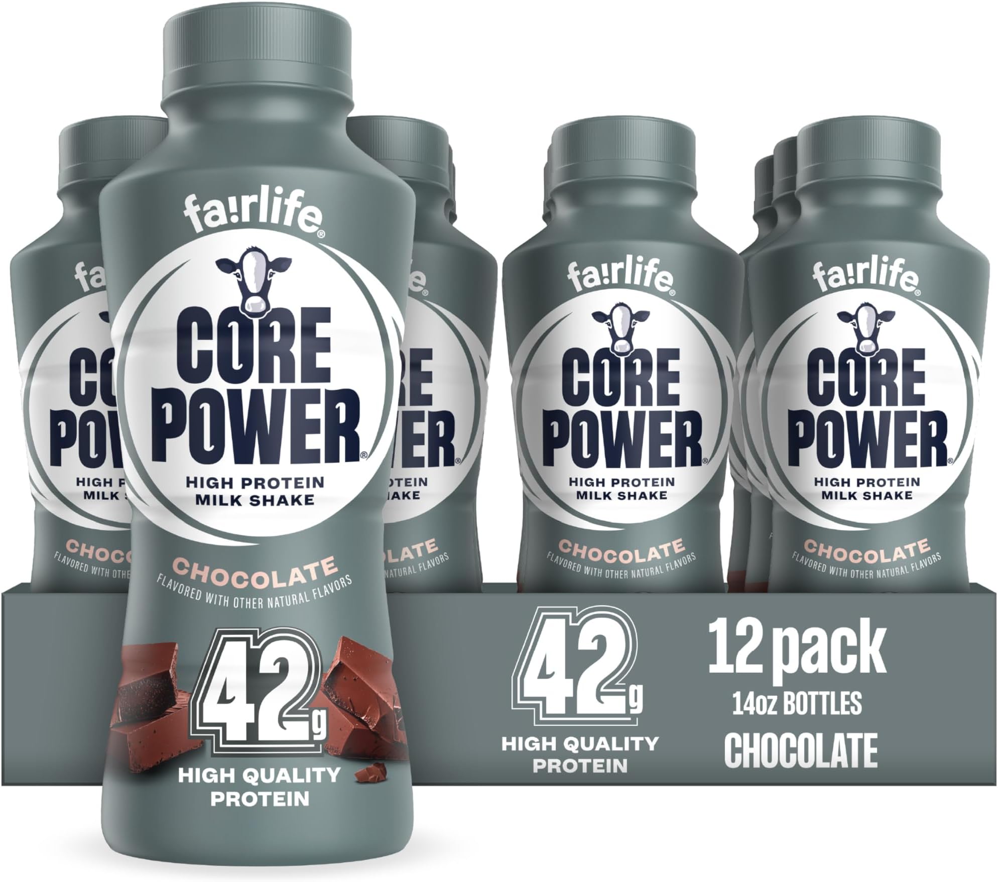 Core Power Elite High Protein Shake, Chocolate, 42g Bottle, 14oz, 12 Pack