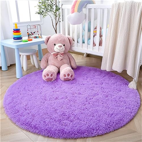 Miniatura 4 de Alfombra redonda morada de 4 pies para dormitorio, habitación de niños y niñas, guardería, alfombra circular súper suave, bonita alfombra decorativa
