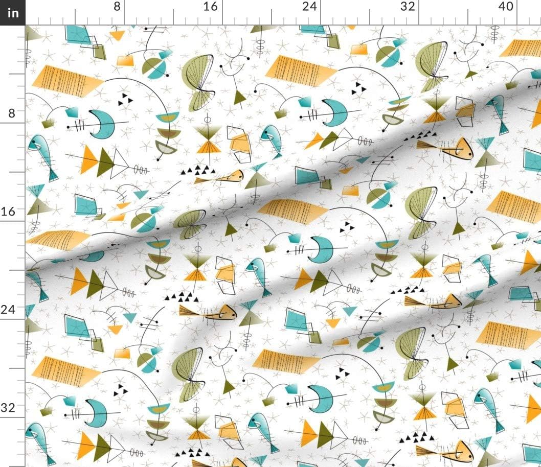 Spoonflower Fabric - Mid Century Atomic Gold Green Modern Era Abstract Retro Inspired Printed on Petal Signature Cotton Fabric by The Yard - Sewing Quilting Apparel Crafts Decor