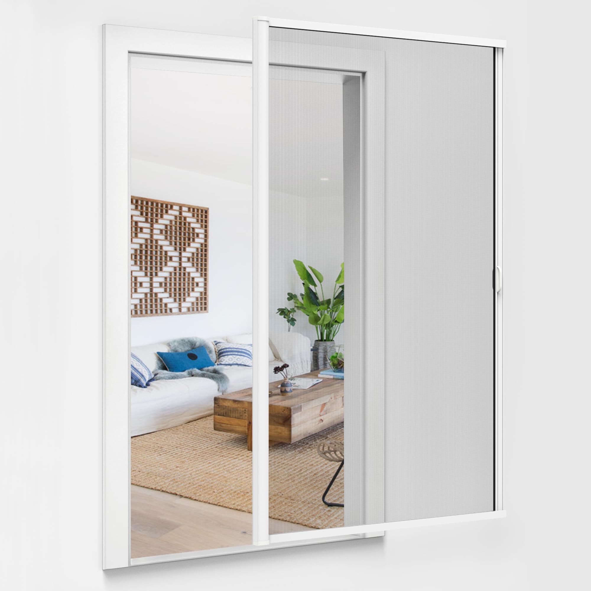 jarolift Zanzara Mosquitera 3 en 1 para puerta, mosquitera para puerta corredera con marco de aluminio, kit de montaje, acortable, 125 x 220 cm (ancho x alto), blanco