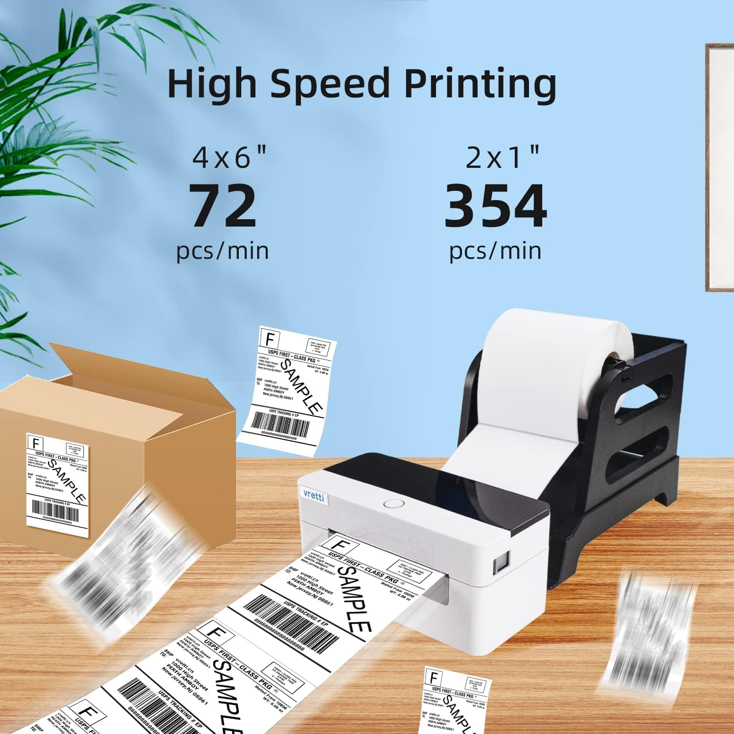 vretti Bluetooth Thermal Label Printer, Wireless Shipping Label Printer for Small Business & Shipping Packages,4x6 Label Printer Compatible with iPhone Android Window Mac USPS UPS  : Office Products