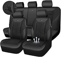 Vista 14 de CAR PASS Juego completo de fundas para asientos de coche de malla de espuma 3D de cuero, fundas para asientos de coche de malla transpirable