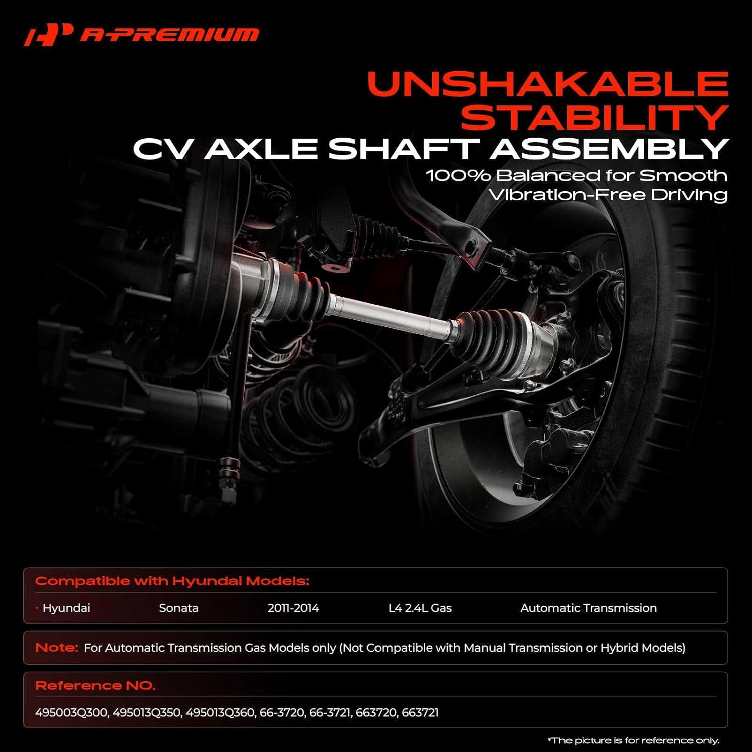 A-Premium Pair (2) Front CV Axle Half Shafts Assembly Compatible with Hyundai Sonata 2011 2012 2013 2014, L4 2.4L Gas, Automatic Transmission, Driver and Passenger Side