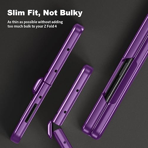 Miniatura 4 de Funda para Samsung Z Fold 4 Soporte Oculto Carga Inalámbrica Funda delgada con bisagra para Galaxy Z Fold 4 5G 2022 Morado Oscuro