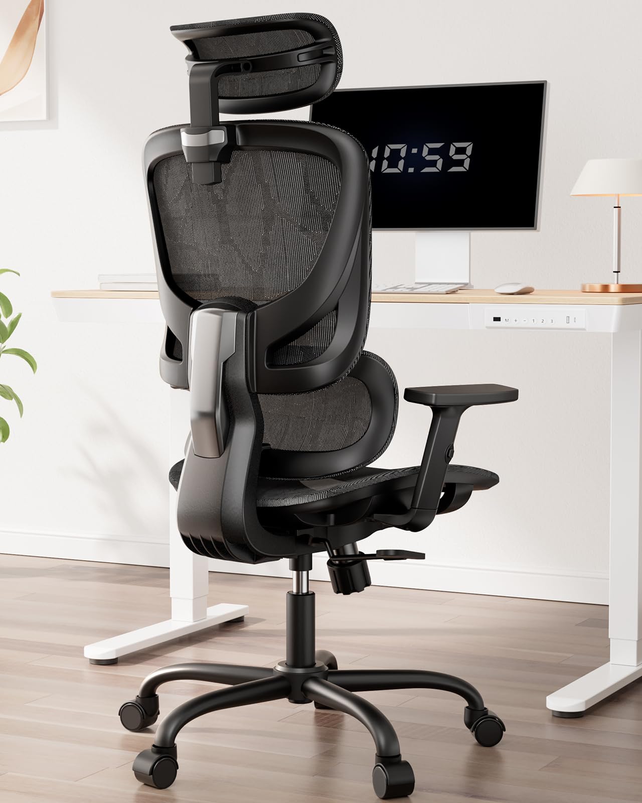 Silla de Oficina ergonómica de Malla HUANUO, Silla de Escritorio de Respaldo Alto con Soporte Lumbar Ajustable, reposabrazos, Mecanismo de balanceo, Silla ergonómica de Gaming de Malla