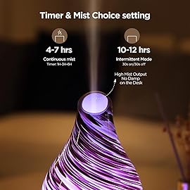 INRORANS Aromatherapy Diffuser Vase Art Glass ultrasonic Cool Mist Scent Essential Oil Diffuser Humidifier with Intermittent Mist & LED 7 Colorful Changing Night Light for Home Dcor-Brilliant Night