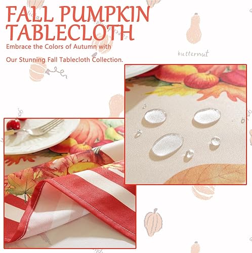 Miniatura 4 de SASTYBALE Mantel rectangular de Acción de Gracias, a prueba de derrames, con estampado de pavo y calabaza, mantel decorativo para otoño, cosecha y