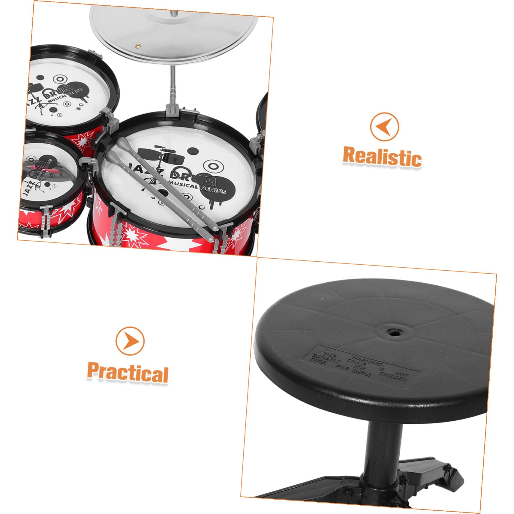 Batería de Jazz para Niños Pequeños Roja de Plástico | Construcción Resistente, Diseño Realista, Juguete Musical para Niños y Bebés