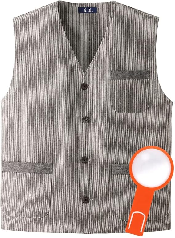 Amazon 日本製 紳士亀田縞ベスト しおり型ルーペ付 グレー系l ベスト 通販