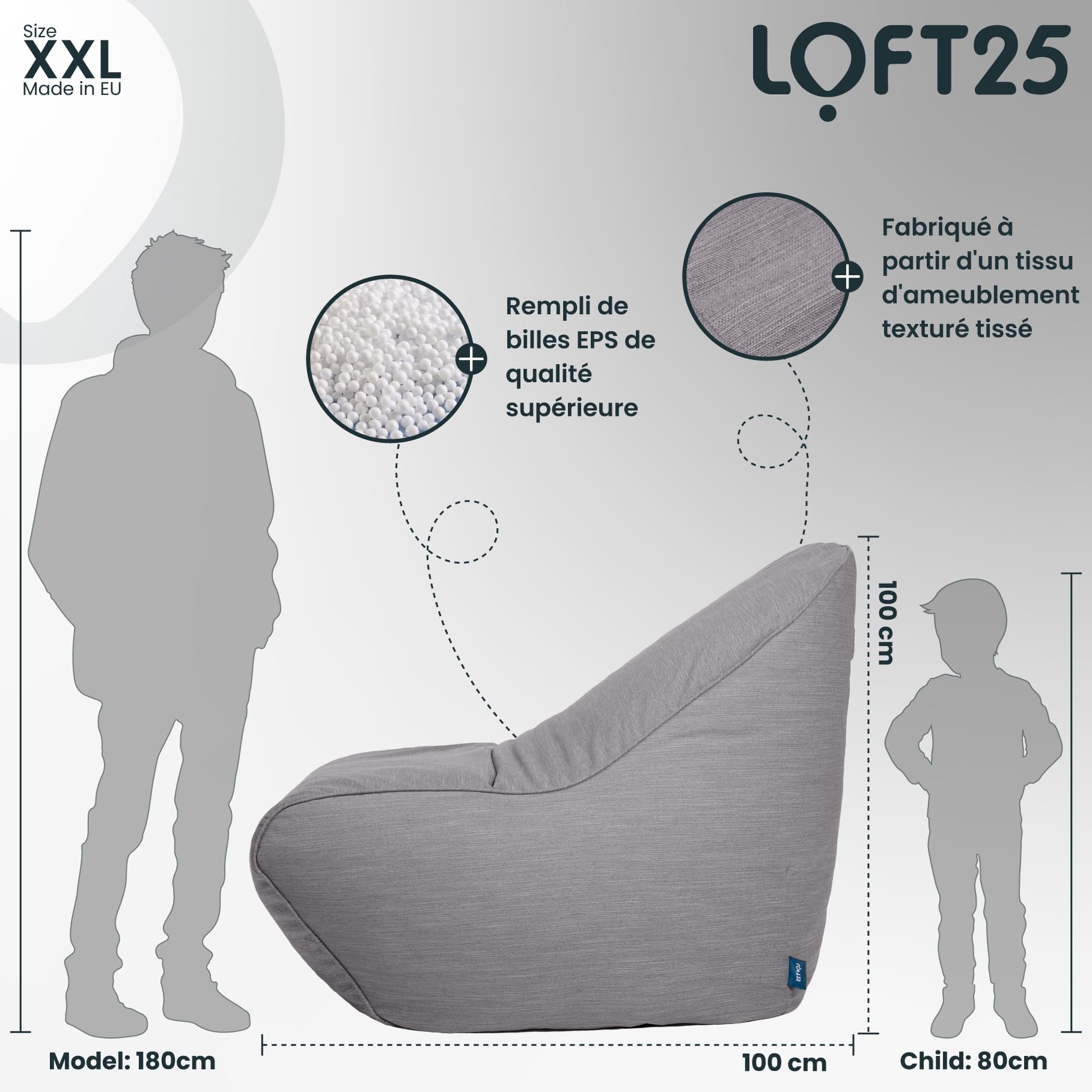 Loft 25 Pouf Poire Adulte | Fauteuil Pouf Confortable pour Salon | Chaise Ergonomique et Léger | Pouf XXL Durable pour Un Soutien Optimal du Dos