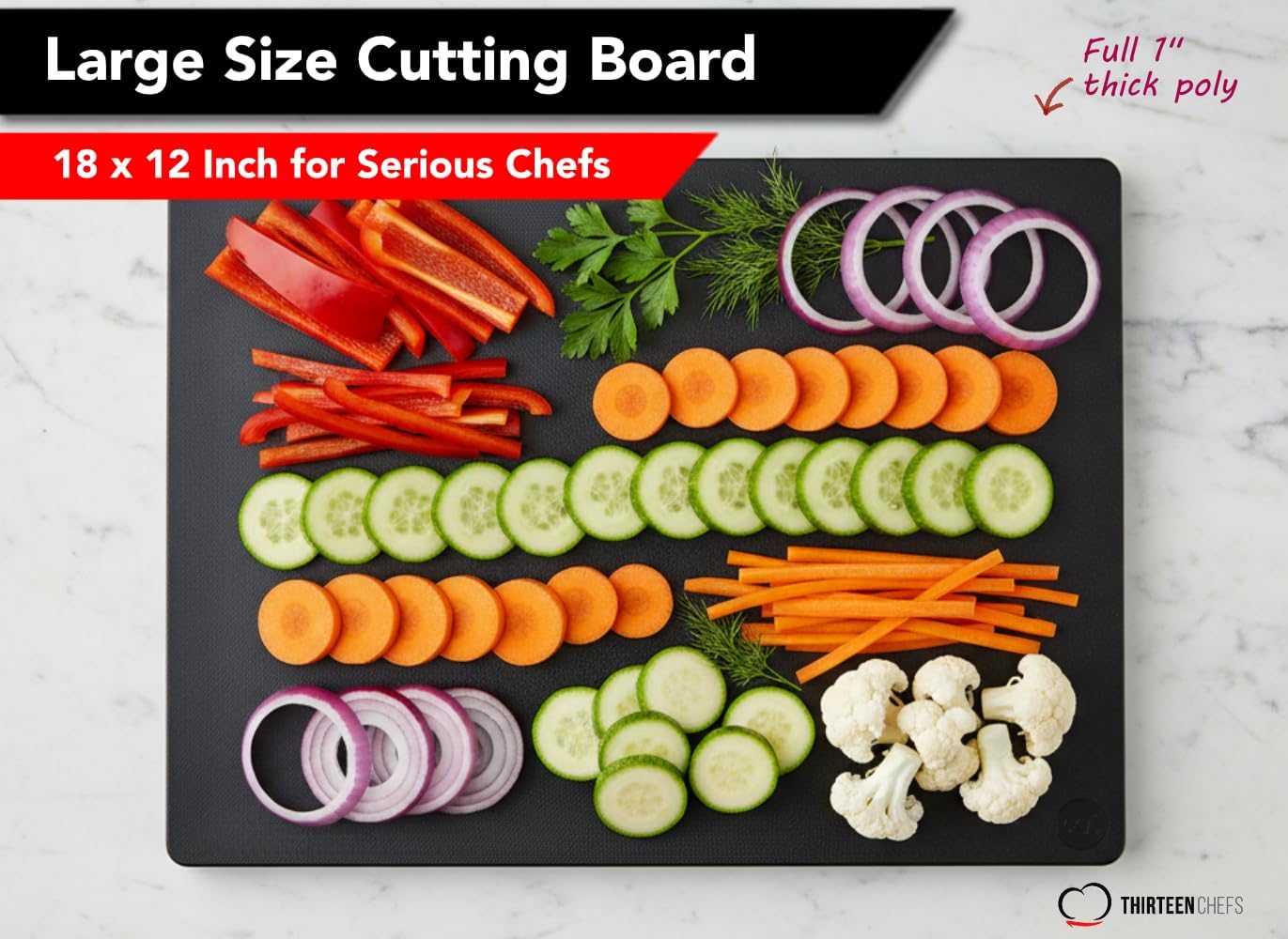 Restaurant 18x12 Thick Black Cutting Board - Full 1" Superior HDPP Poly, NSF for Commercial Kitchens and Food Service - Large Size
