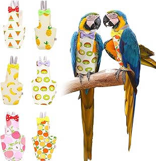6 Pieces Bird Diaper Washable Parrot Diapers Reusable Bird Flight Suit Diaper Waterproof Inner Layer Protective Parrot Nappy Clothes for Parakeet Parrot Mini Macaw Budgie Canary, Fruit Style (Medium)