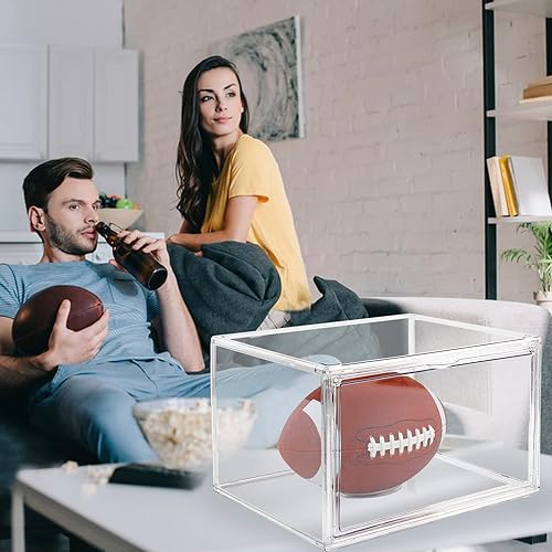 Miniatura 5 de Cutora Caja de almacenamiento de fútbol de acrílico transparente con puerta magnética y soporte de soporte, soporte de protección UV grande, apto