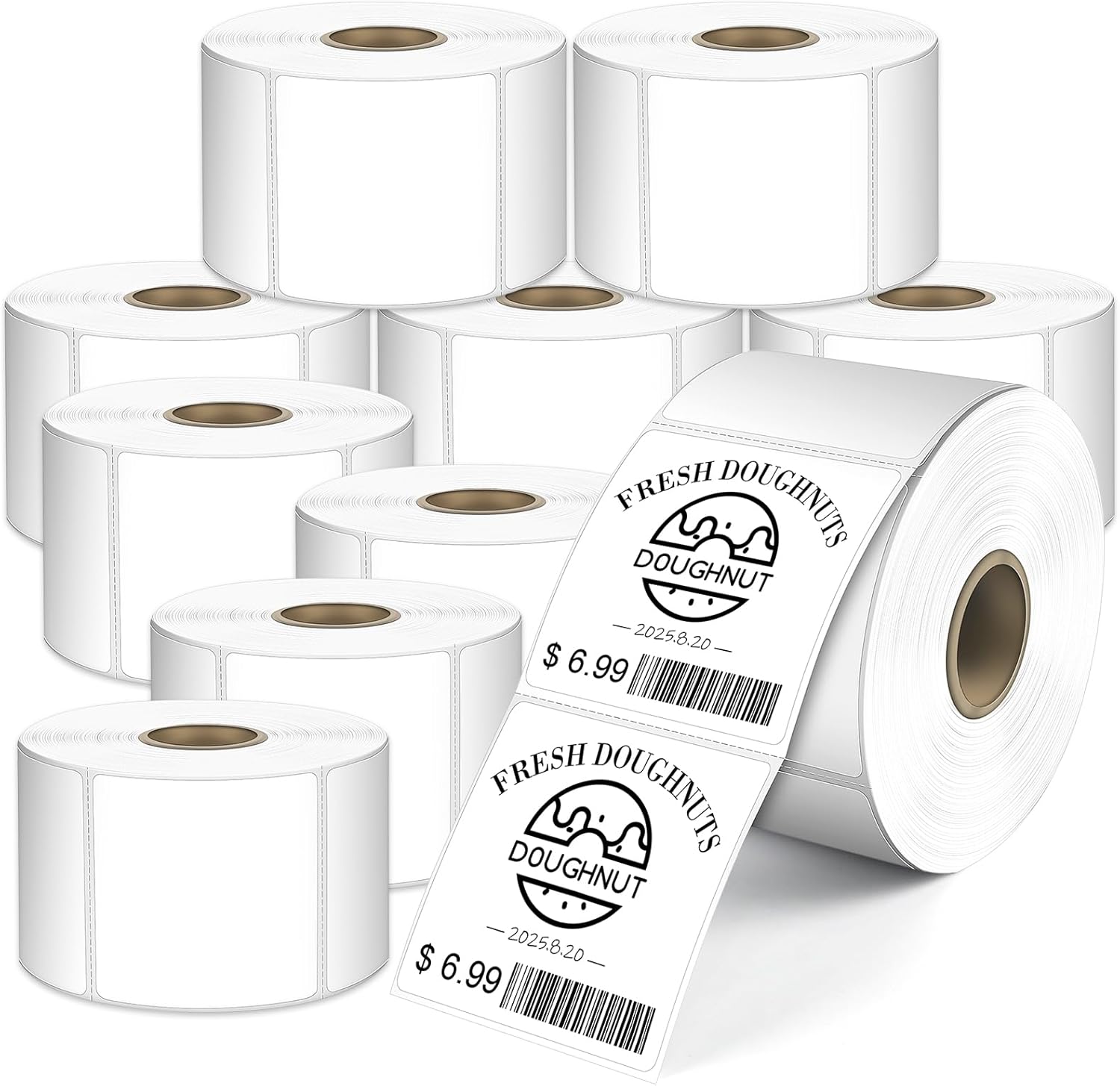 L LIKED 2" x 2" Direct Square Thermal Labels, Perforated QR Code and Barcode Labels & Compatible with Rollo, Zebra and Other Desktop Printers (10 Roll, 7500 Labels)