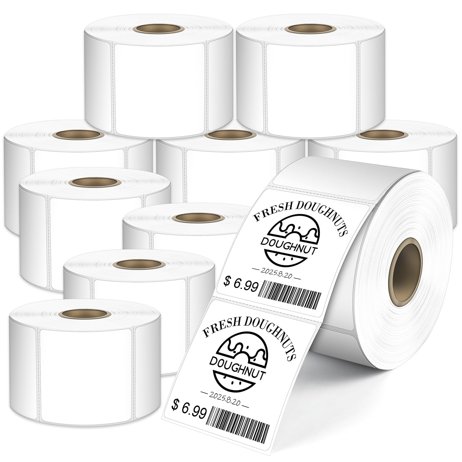 L LIKED Etiquetas térmicas cuadradas directas de 5,1 x 5,1 cm, etiquetas de código QR y código de barras perforadas compatibles con Rollo, Zebra y otras impresoras de escritorio (10 rollos, 7500
