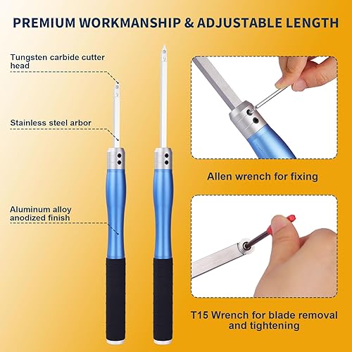 Miniatura 5 de Juego de herramientas de torneado de madera con punta de carburo, herramientas de torno de madera con 2 asas extraíbles y un conector ajustable,