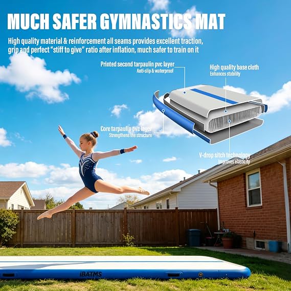 IBATMS Inflatable Gymnastics Mat 10/13/16/20ft, Air Tumbling Mat Track
