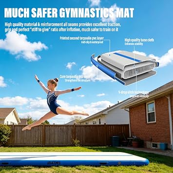 IBATMS Inflatable Gymnastics Mat 10/13/16/20ft, Air Tumbling Mat Track