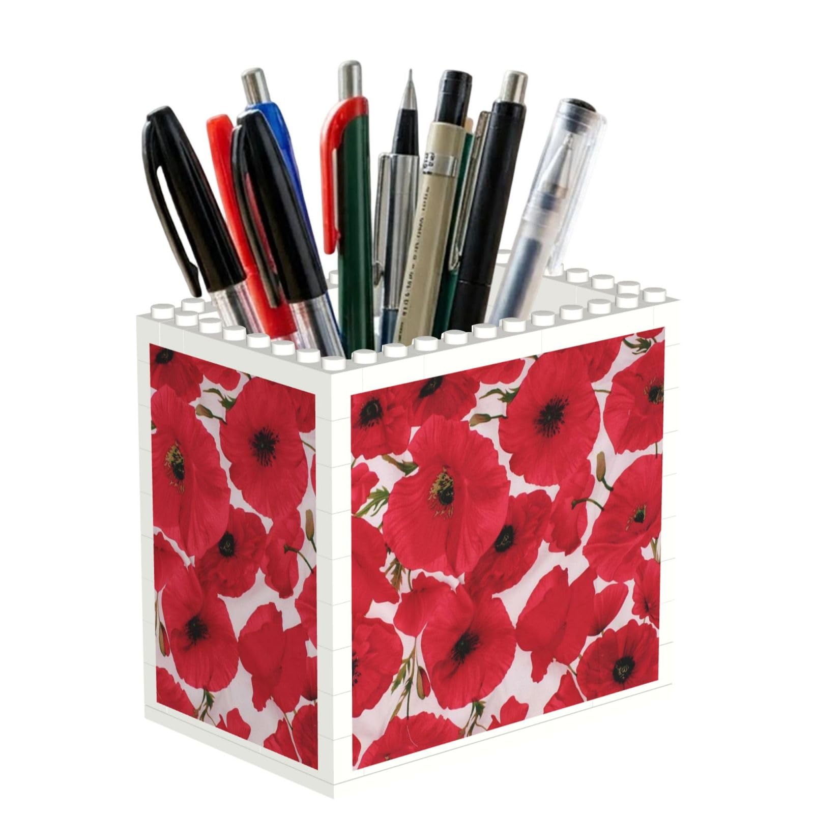 Poadnly Poppy Red, Pen Pot Pencil Holder for Office Home School, Compact Desk Organiser for Office Stationery
