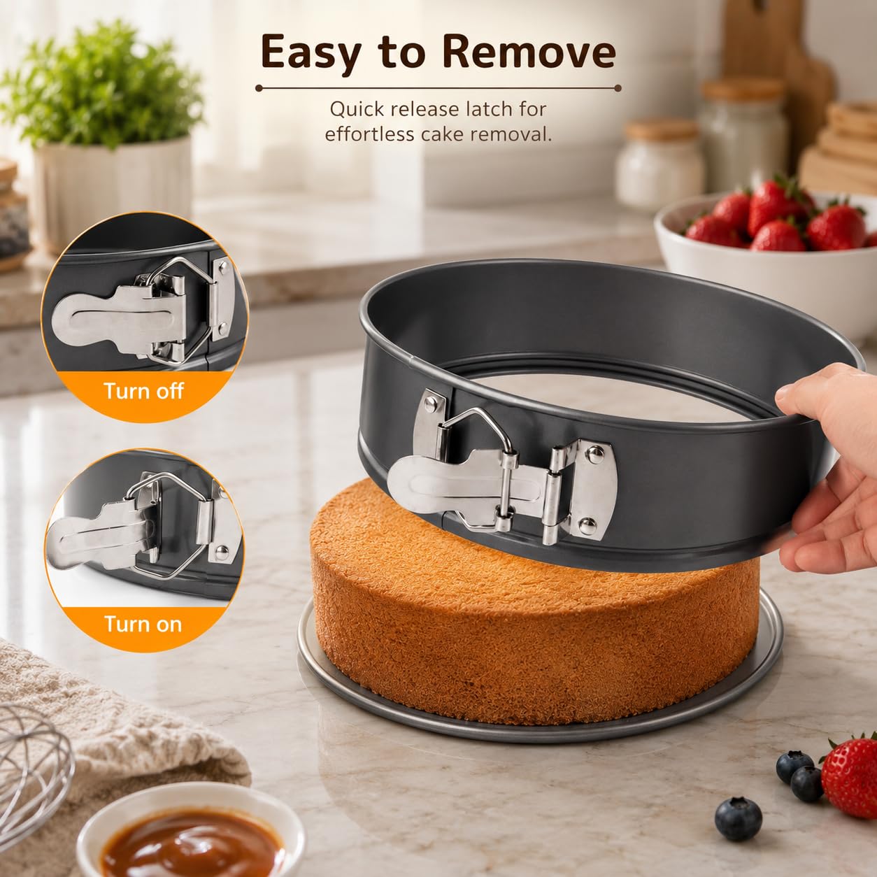 CURATED CART PureBake Cake Tin Mould for Baking, 8 Inch Spring Form Cake Pan, Round Cake Mould for Microwave, Suitable for Cheese Cake Mould, Removable Bottom, Pack of 1 2
