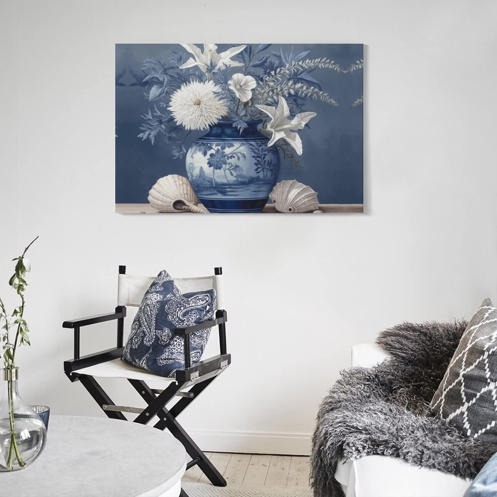 KONIEE Vaso blu Conch Canvas Wall Art per camera da letto, vaso in ceramica decorazione da parete per camera estetica