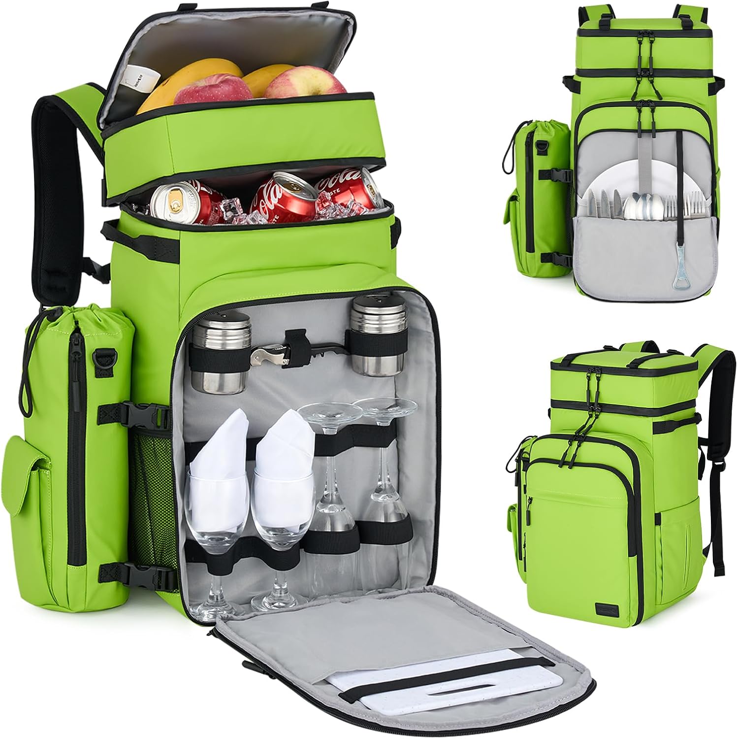 Hanke Backpack Cooler, 40 Cans Soft Leak Proof Picnic Backpack, Portable 2 Insulated Compartments Cooler Backpack Water Resistant for Lunch Beach Travel Camping Picnic Hiking,Green
