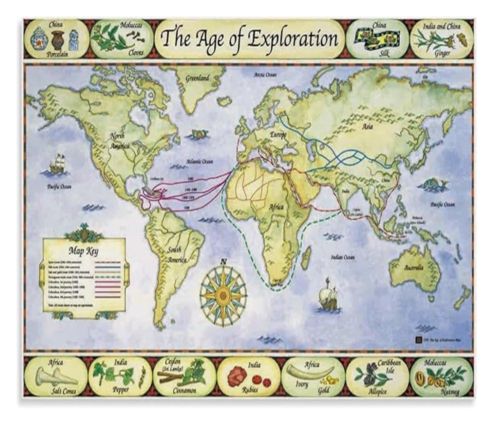 PKNVKZIDK History Chart Poster The Age of Exploration European Navigation and Colonization Canvas Print Wall-Art for Classroom Unframed,12x18inch(30x45cm)