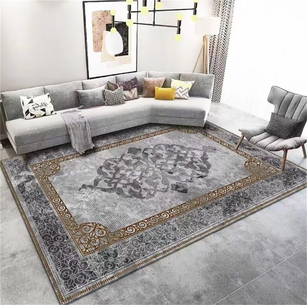 Tapis de salon lavable aux finitions soignées style floral vintage