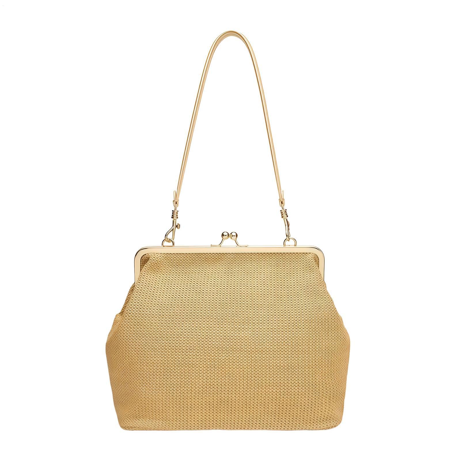 Bolsa de playa de paja - Estilo vintage grande con cierre de beso - Bolsa de paja trenzada grande para trabajo, universidad, compras, compras, gimnasio, noche, verano, primavera, vacaciones,