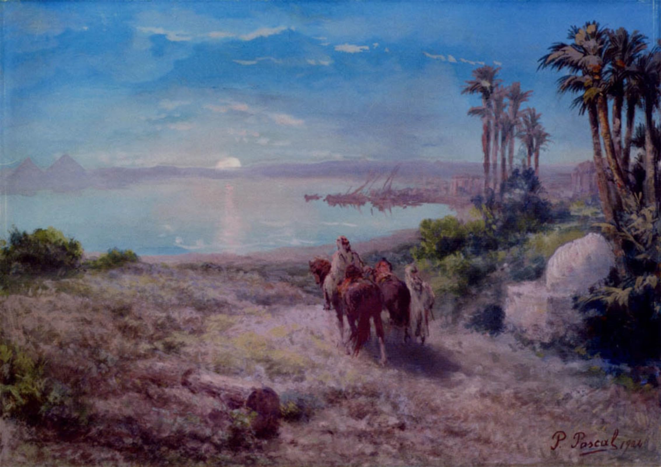 ARTXLXXBN Famous Art Print Poster Vintage Wall Art Moonlight on the Nile by Paul Pascal Canvas Art Poster for Home Decor 60x90cm