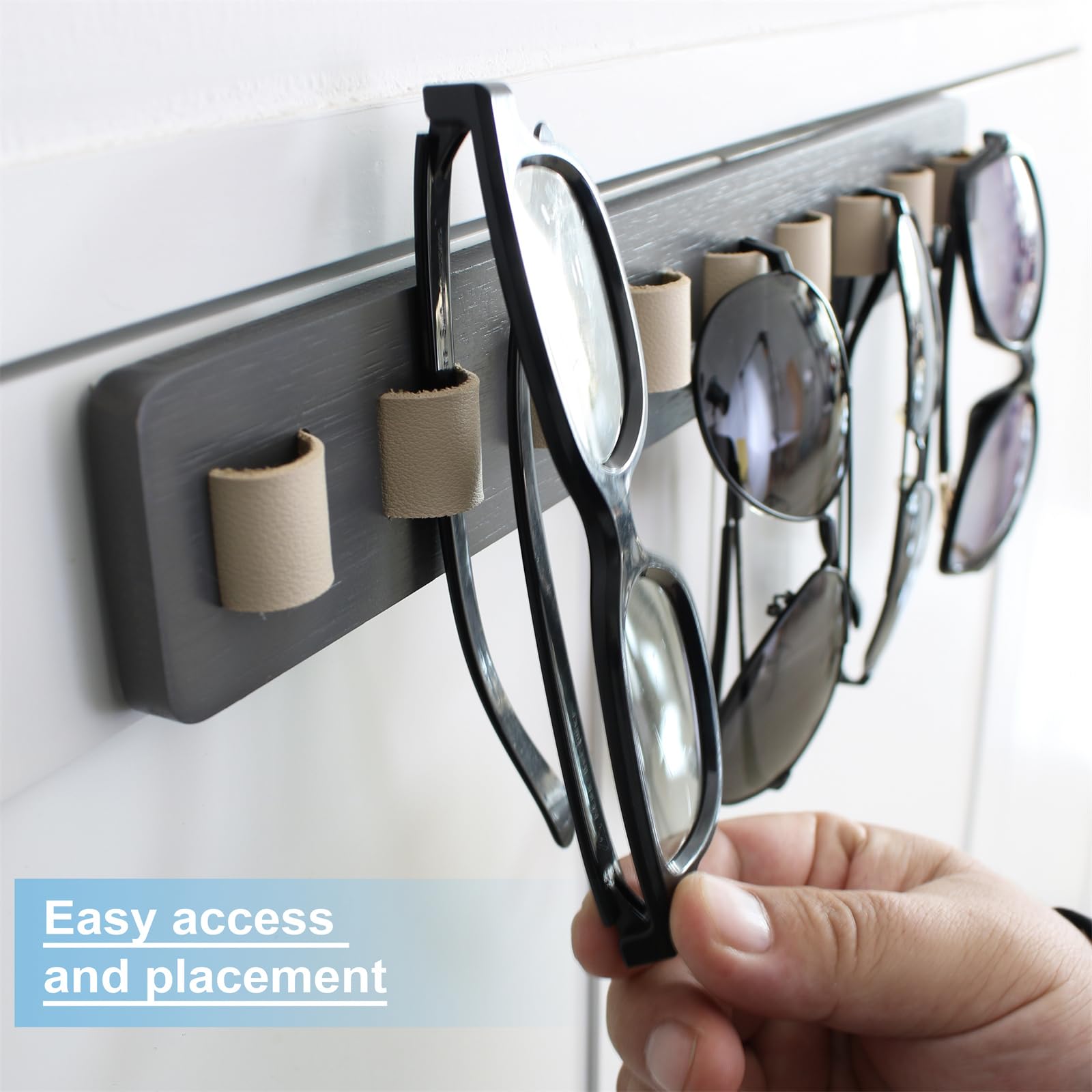 FINDAMAZE Wooden Sunglasses Organizer - Wall Mounted Sunglasses Rack/Stand - Display for Men or Women Home Decor (Gray-1pcs-long) - Image 3