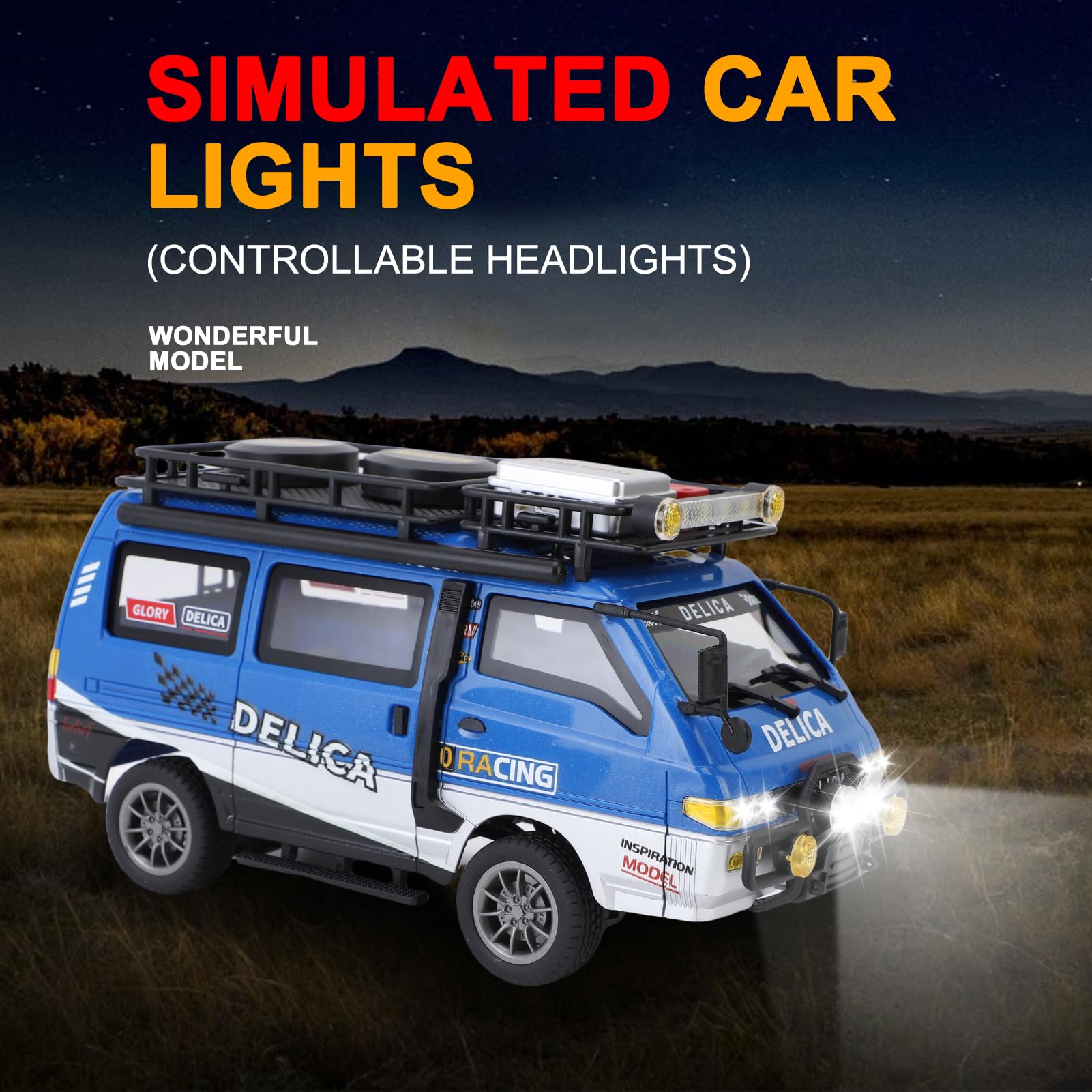 Zdalnie sterowany samochód, 1:24 2,4 G RC z reflektorami LED, tryb Dual-Speed, długi czas 50 minut, samochód zabawkowy, prezent (niebieski, 2 baterie)
