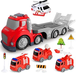 Truck Toys for Toddler 1, 2, 3, 4 Year Old Boy, City Fire Transport Trucks Toy Set, Ideal Christmas Birthday Gifts for Kids.