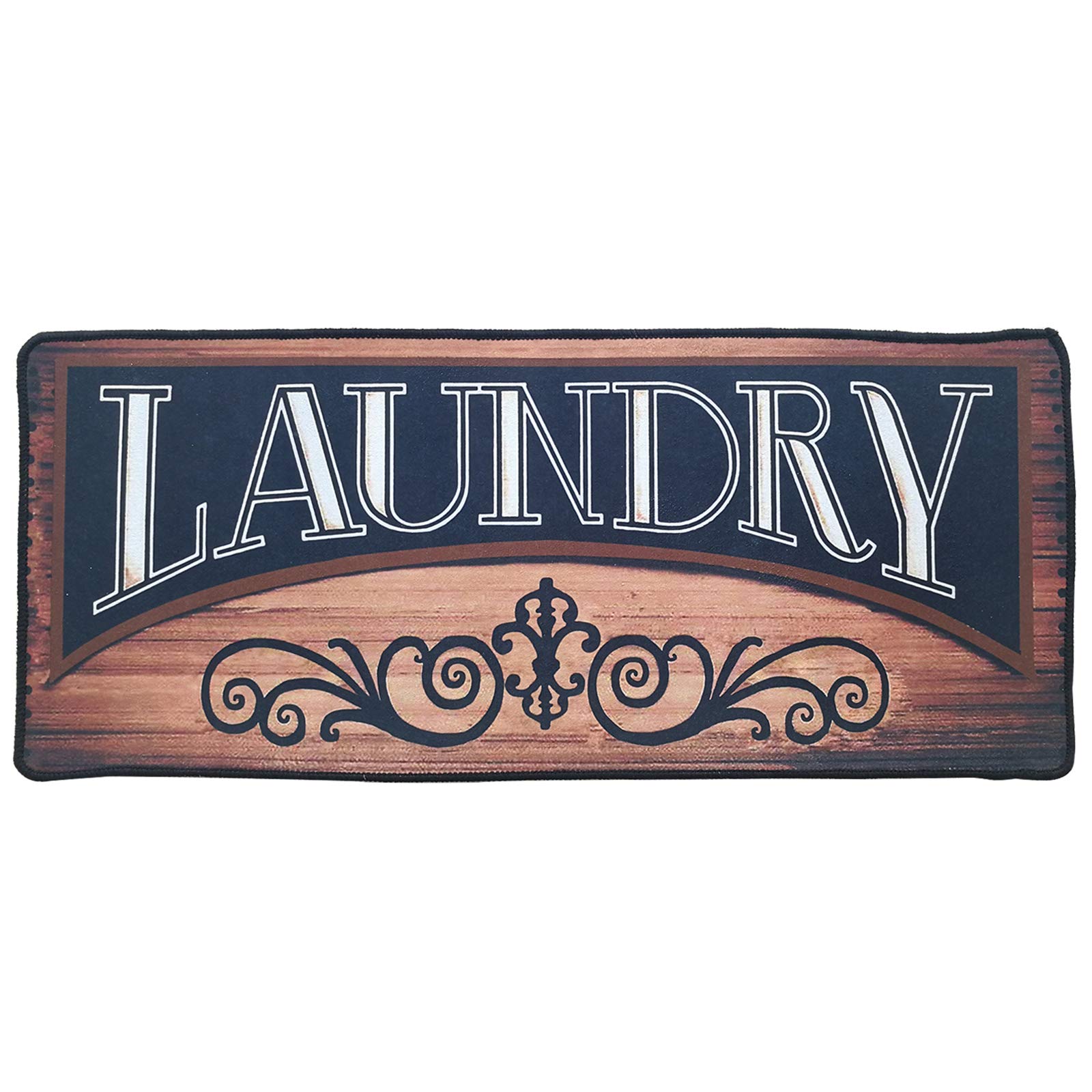 Flytime Vintage Laundry Room Mat Waterproof Non Skid Rubber Rug Bathroom Rugs for Wash Room Black 16" X 40" Inches