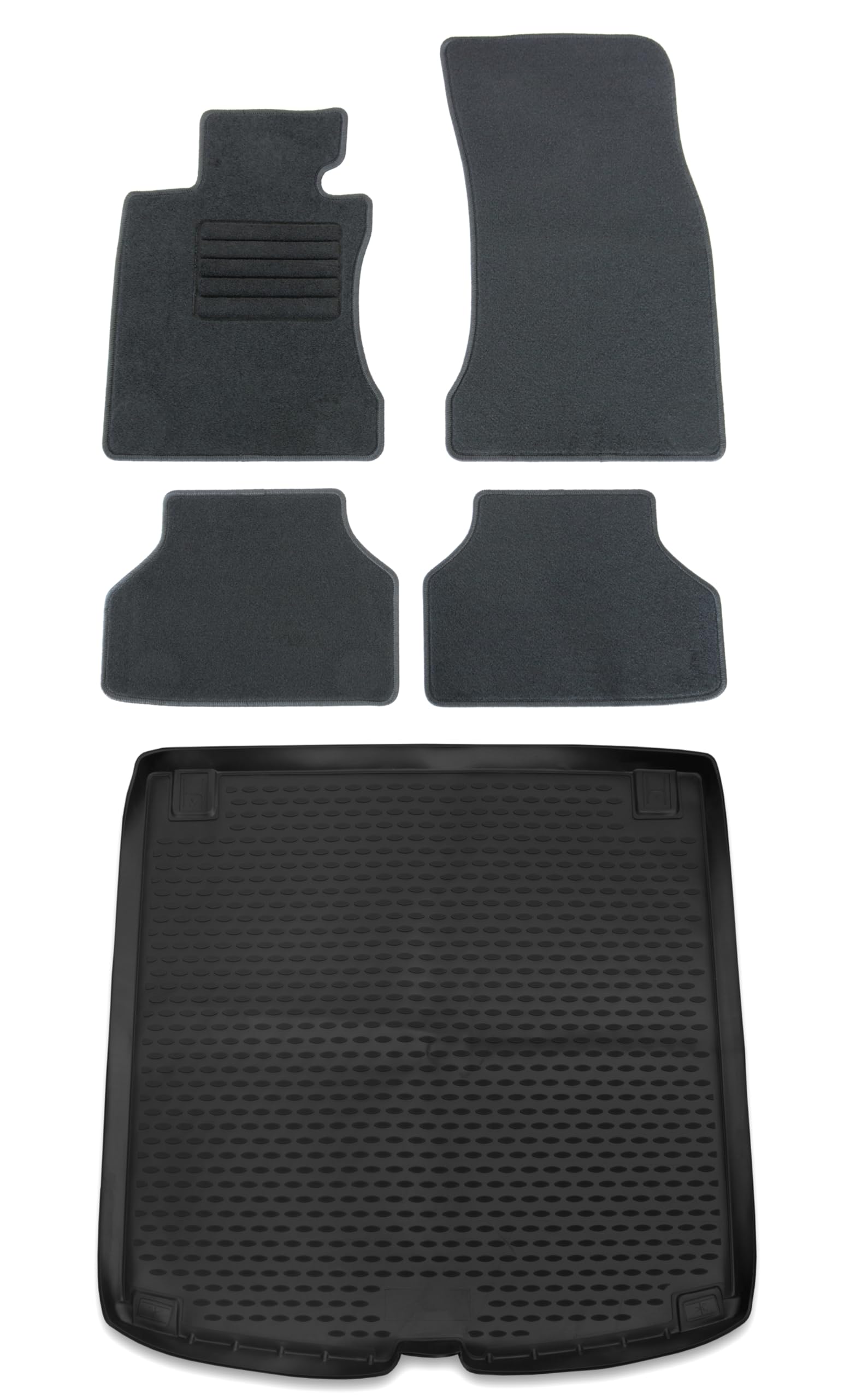 Kofferraumwanne + Fußmatten Set für 5er BMW E61 Touring Bj 05/2004-02/2007 | Textil-Fußmatten, Gummi-Kofferraumwanne, passgenau, rutschfest, strapazierfähig, pflegeleicht