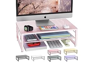gianotter 2-Tier Metal Pink Monitor Stand Riser Desk Accessories Workspace Desk Organizers,...