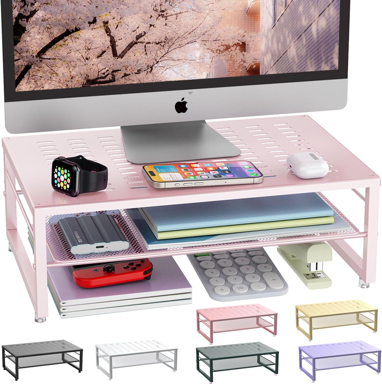 Amazon.com: gianotter 2-Tier Metal Monitor Stand Riser, Desk ...